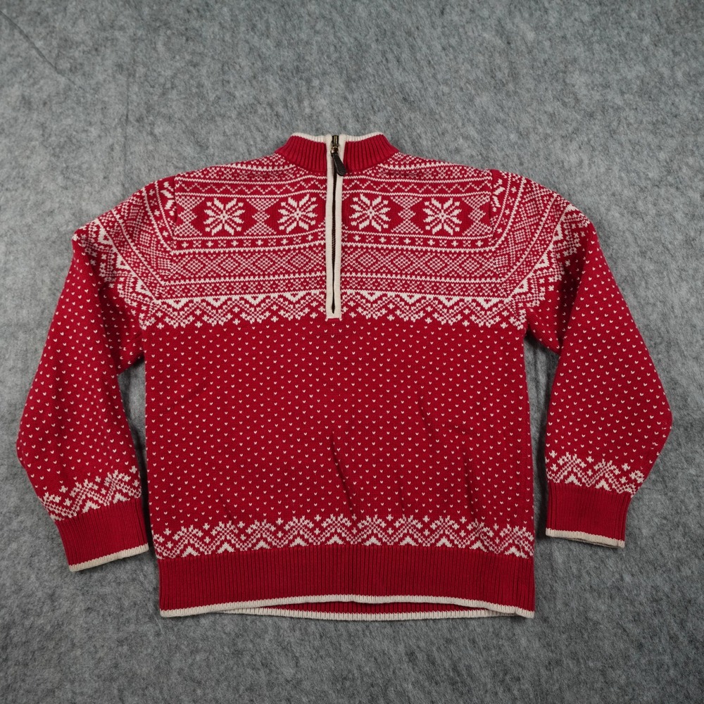Vintage LL Bean Sweater Boys Size 8 Red Nordic Fair Isle Snowflake 1/4 Zip